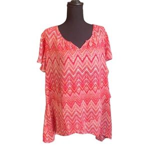 Zac & Rachel 2X Women’s pink geometric top wash and wear